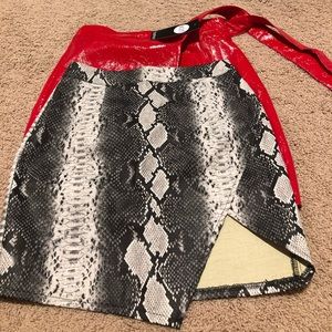 patent and snakeskin skirts